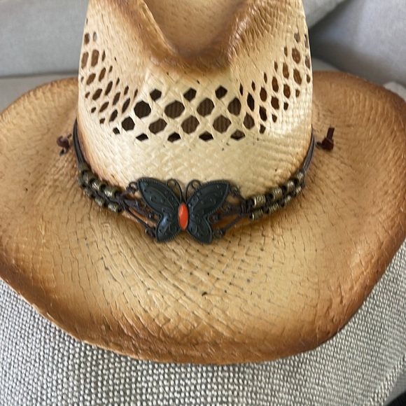 Cowgirl Cowboy hat.Jacobson.Shapeable,stiff .Butterfly accent,Beaded head band - Picture 1 of 12